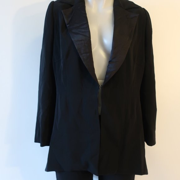 Womens B Louise Black Pant Suit W/ Black Satin Trim Sz L* - Picture 4 of 12